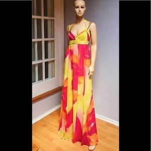 BCBGMaxazria Lime Multicolor silk Chiffon Gown